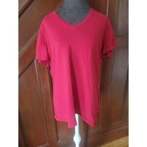 Woman Within Womens Red V-Neck Short Sleeve T-Shirt Size 18/20 L Cotton Blend